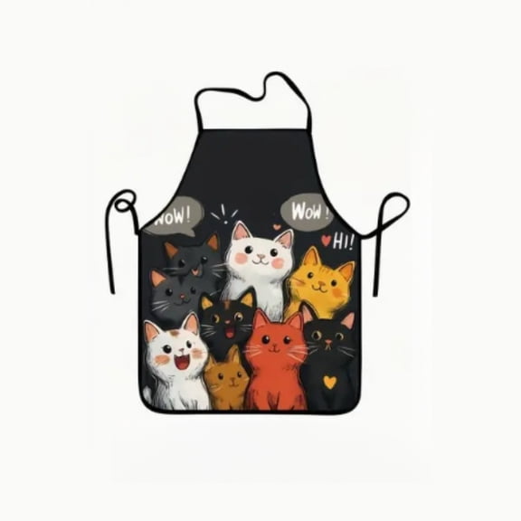 1Pc Cute Cat Print Polyester Apron, Adjustable Cooking Apron for Home Kitchen Baking
