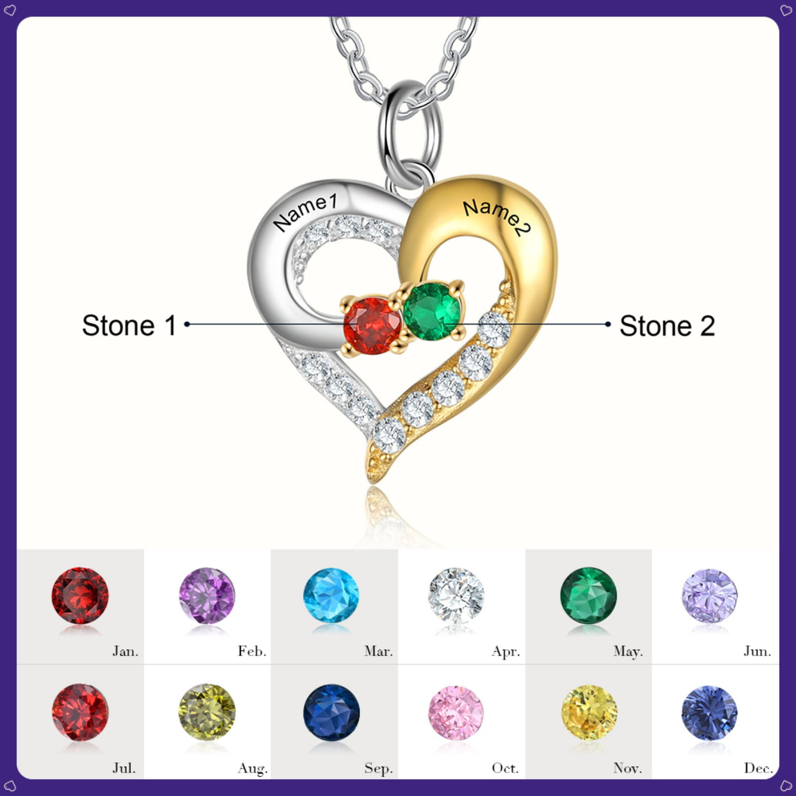 Mementos Personalized Mother's Family Birthstone and Names Necklace