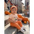 thumbnail image 4 of RUINIXCW Newborn Baby Boy Girl My First Halloween Outfit Infant Fall Clothes Letters in Tractor Print Short Sleeve Romper with Pumpkin Pants Hat Set, 4 of 10