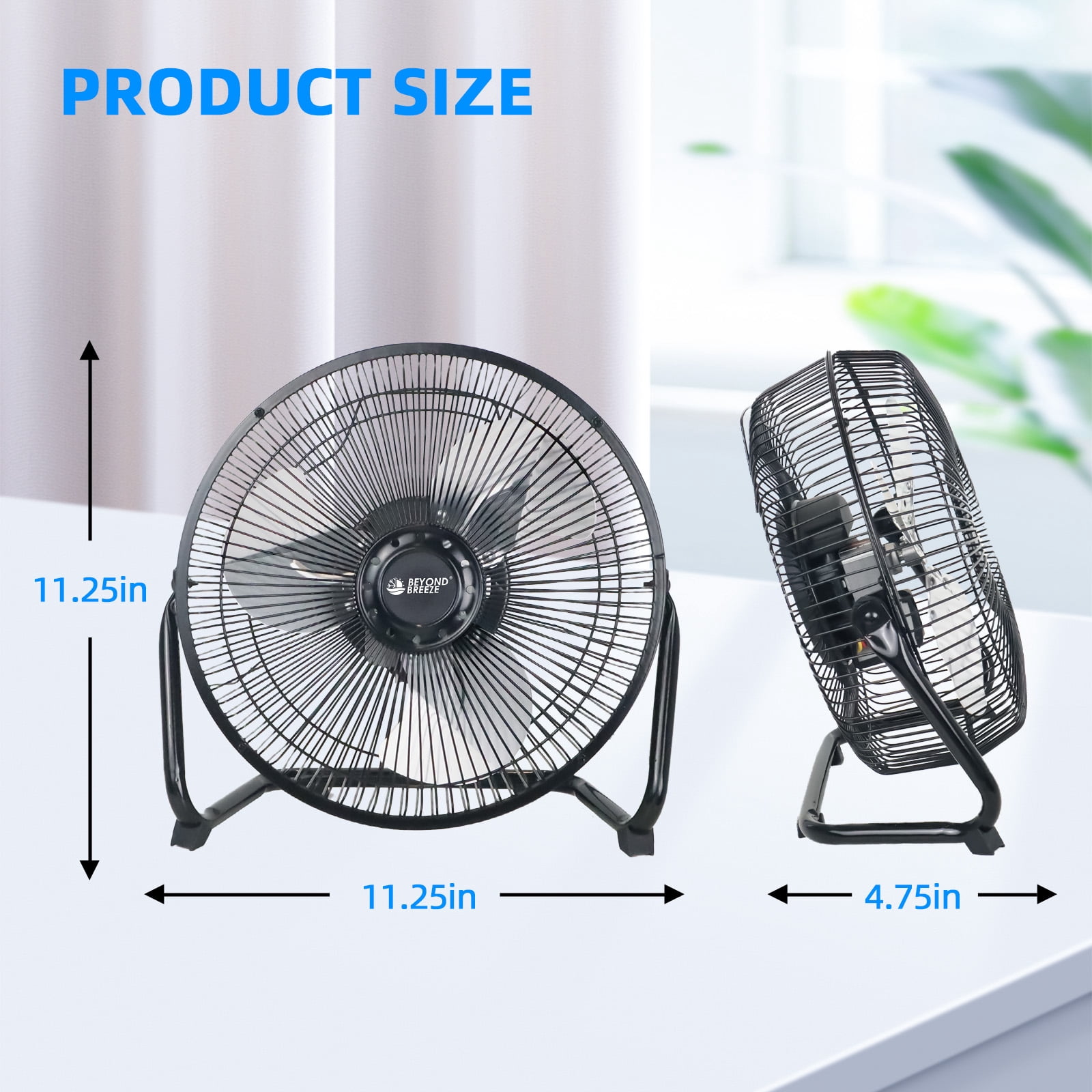 BEYOND BREEZE 9 inch High Velocity Industrial Floor Fan, 3-Speed Heavy Duty All Metal Cradle Floor Fans with Adjustable Tilt for Living Room, Kitchen