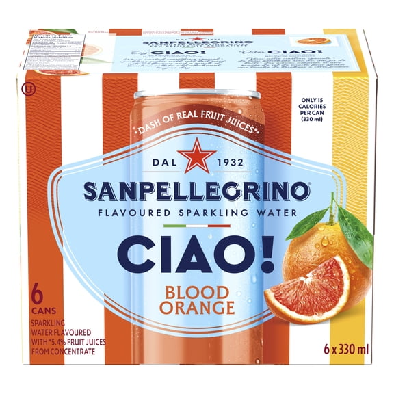 San Pellegrino CIAO! Blood Orange Flavoured Sparkling Water, Dash of Real Fruit Juice 6x330ml