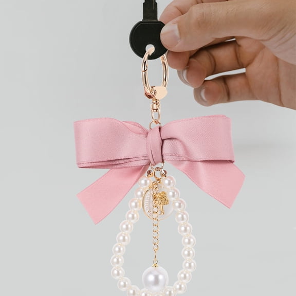 Luxshiny Bag Charms for Handbags Elegant Bow Keychain Pink Ribbon and Metal String 1Pcs