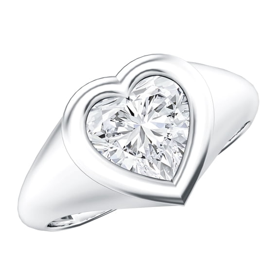 Rosec Jewels Certified Lab Grown Diamond Heart Engagement Ring 2 Carat - EF-VS Quality Certified Diamond Signet Ring with Jewelry Box, 925 Sterling Silver, US 4.00