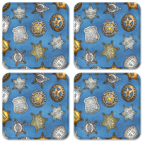 Vinyl Drink Coasters - Set of 4 - Badges (denim) - Image by Dan Morris