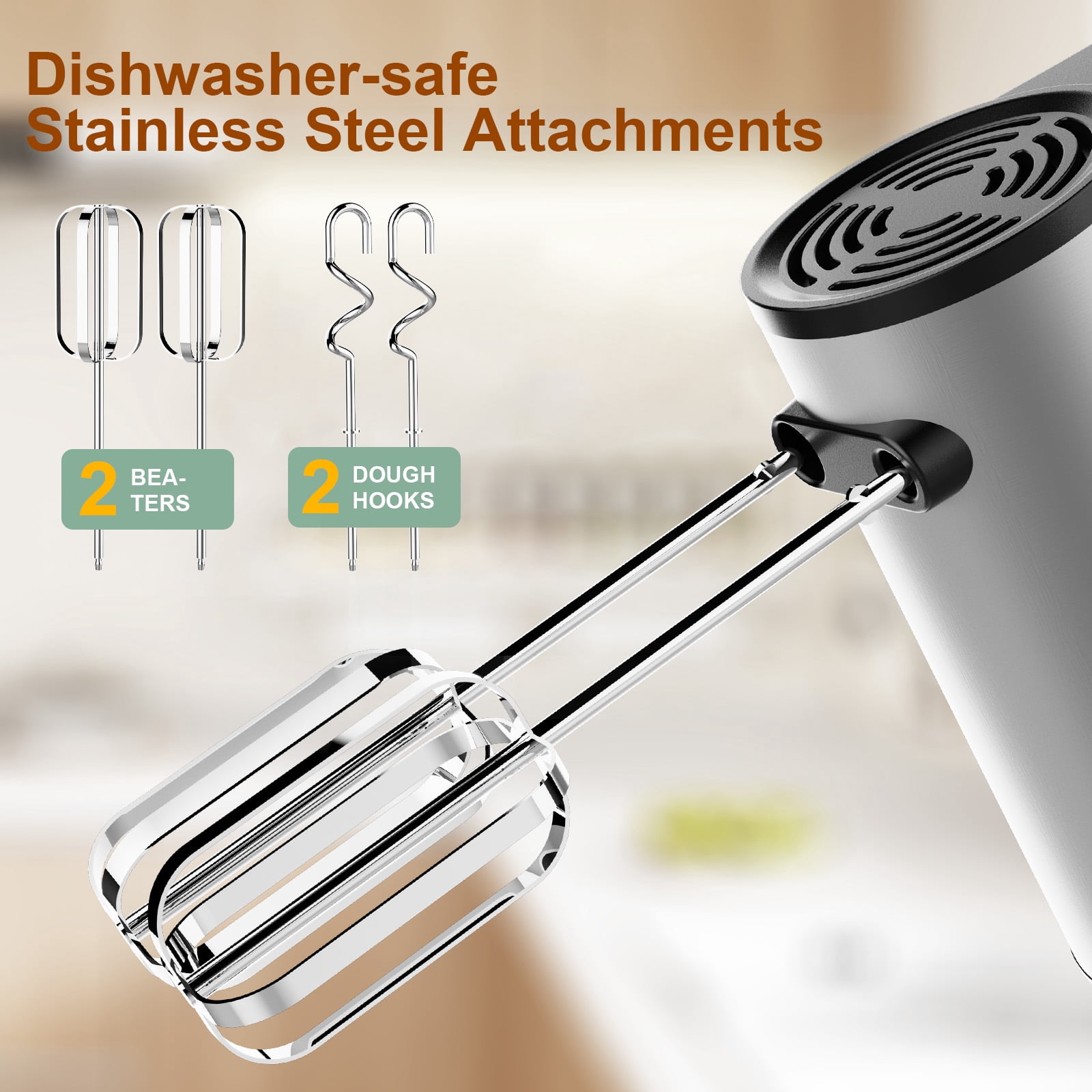 ISKAROO 5 Speed Hand Mixer with Stainless Steel Beaters, Dough Hooks, Cookie Mixer, 5 Speed with Turbo Boost, Food Beater for Kitchen Baking Cakes, Eggs, Cream, Black
