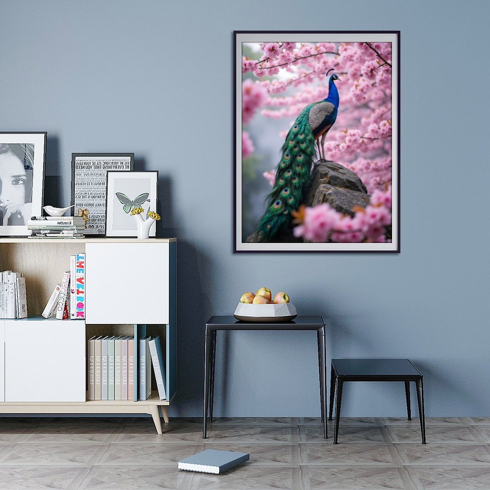 Diamond Art Kit for Adults, Peacock Blossoms Spring Rock Nature Diamond Painting for Adults Beginners, DIY Diamond Art Painting Kits, 5D Diamond Painting Crafts for Home Decor 12x16 Frameless