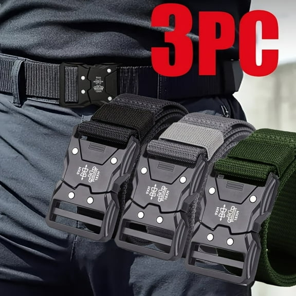 3 Pack Mens Nylon Web Belts, Cut to Fit Nylon Web Belt Size Up to 50" with Heavy Duty Quick Release Buckle