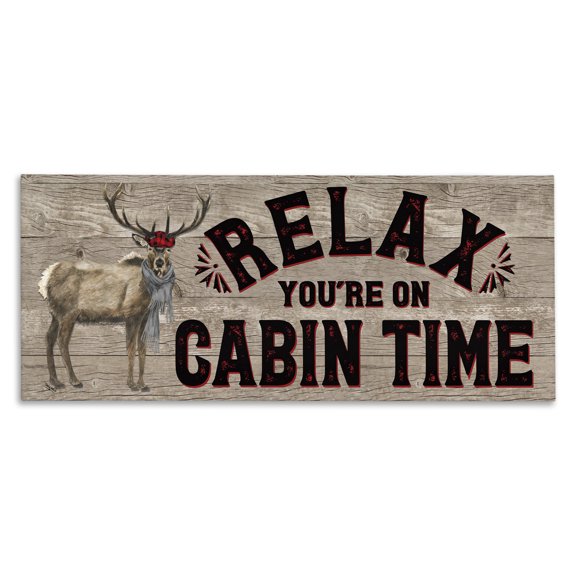 Stupell Industries Farmhouse Cabin Time Phrase with Deer Canvas Art, 24 x 10, by Tara Reed
