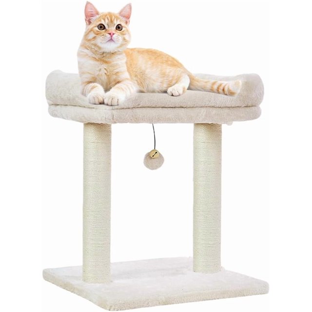 Cat Tree Tower with Top Perch for Small and Medium Indoor Cats, Cat Scratching Post with Bed for Kittens, Removable Cover, Natural Sisal Scratching Post and Dangling Ball Toy, Beige
