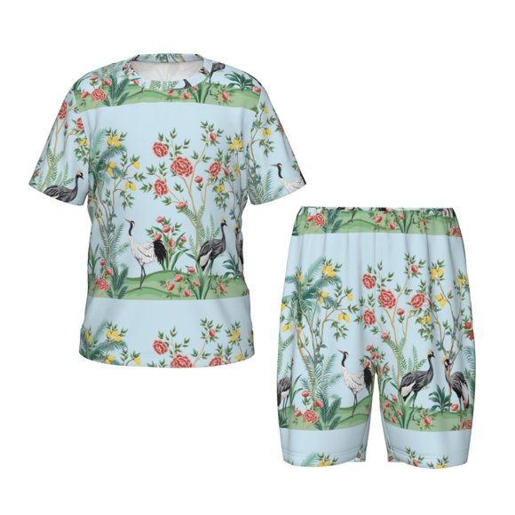 Balery Chinoiserie Floral Palm Tree Conjunto de Pijama Infantil de Manga Corta con Estampado – Ropa de Dormir de Algodón Suave-4X-Large