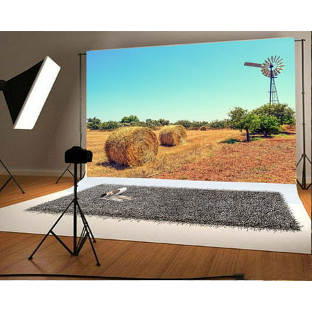 Image of GreenDecor 7x5ft Photography Backdrop Windmill Field Harvest Wheat Children Baby Kids Video Studio Photos Shooting Props