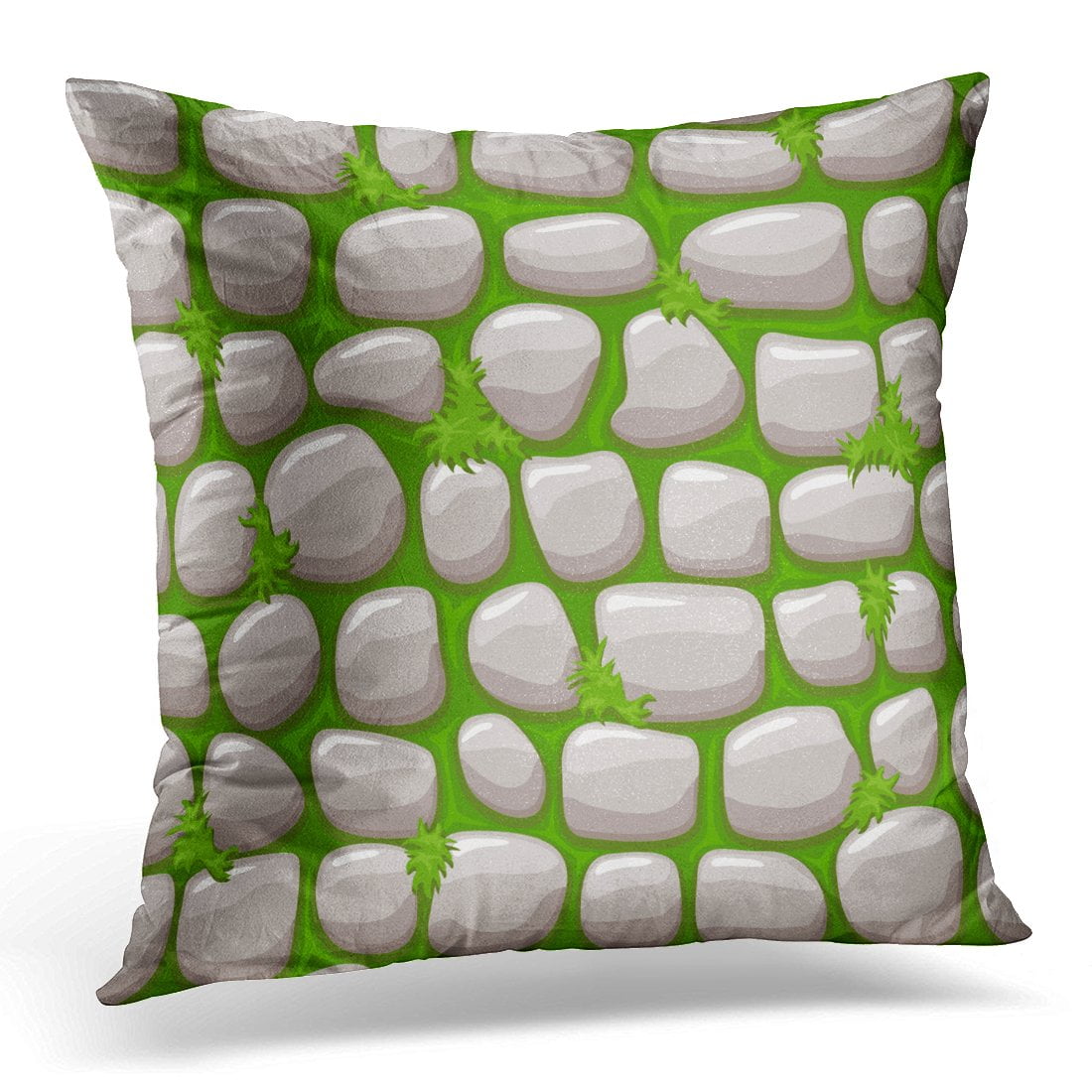 ECCOT Floor Rock Gray Old Stone on Grass Cartoon Cobblestone Wall  Pillowcase Pillow Cover Cushion Case 18x18 inch 