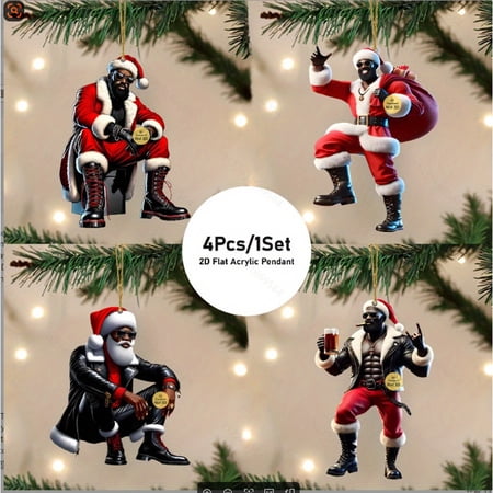 4pcs Christmas Round Snowman Flat Ornaments – Festive Hanging Decor for Cars & Christmas Trees Holiday Pendant Accessories for Indoor/Outdoor Seasonal Displays Multicolor