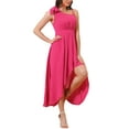 thumbnail image 4 of INSPIRE CHIC Women's Casual Summer Assymetrical Hem Spaghetti Strap Pleated Flowy Dresses XL Hot Pink, 4 of 5