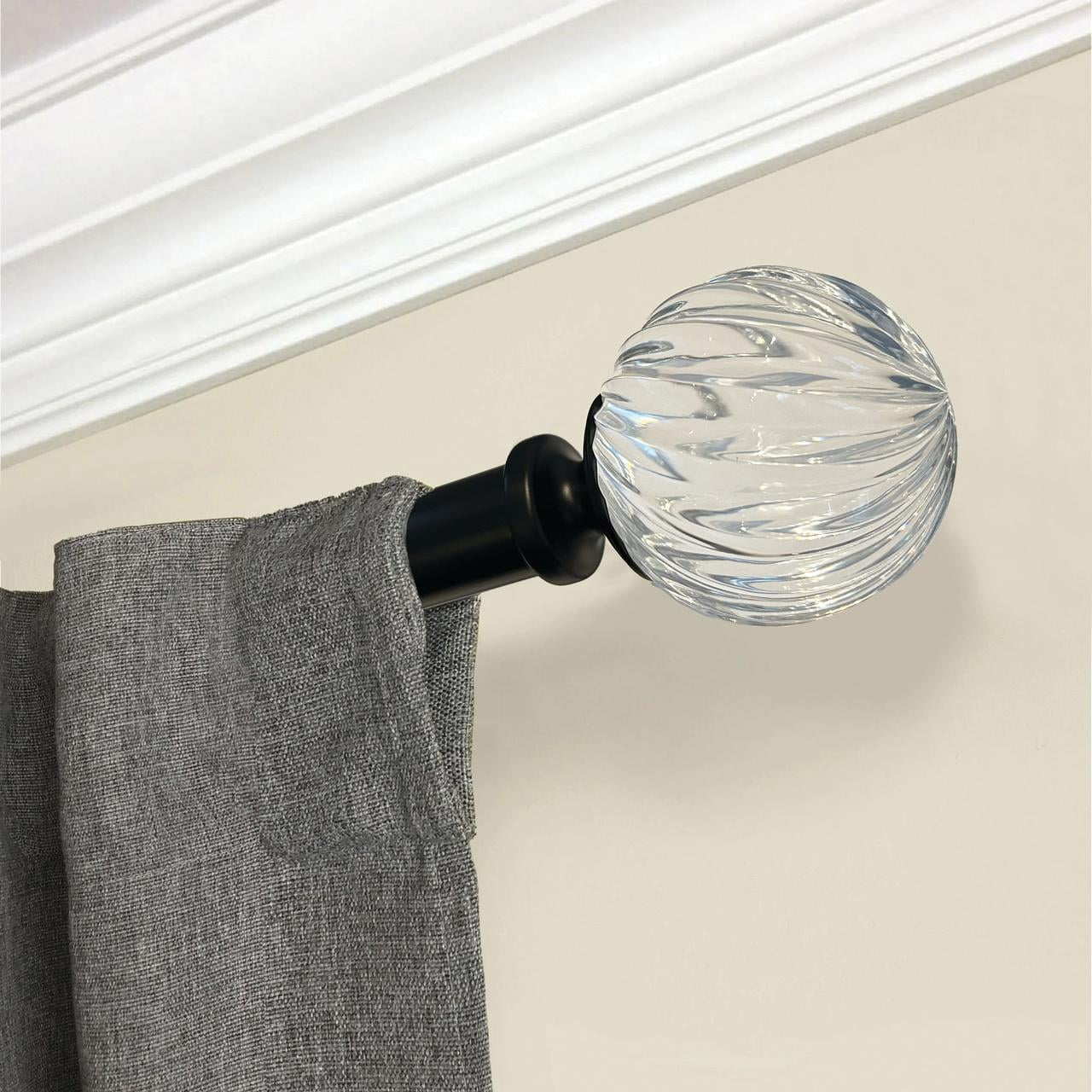 Better Homes & Gardens 1 in Adjustable Curtain Rod, 42-120 in, Clear Twisted Sphere Finials, Matte Black