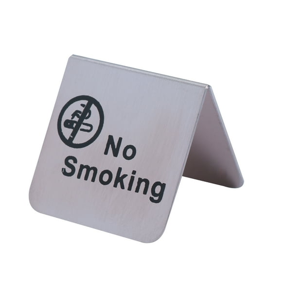 Stainless Steel No Smoking Table Tent Sign Double Side Free Standing No Smoking Sign for Office Hotel (English/Black Circle)