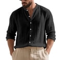 thumbnail image 2 of DAFPZW Men's Cotton Linen Long Sleeve Shirts Casual Button Down Banded Collar Shirt Beach Fall Summer Tops Clothes, 2 of 6