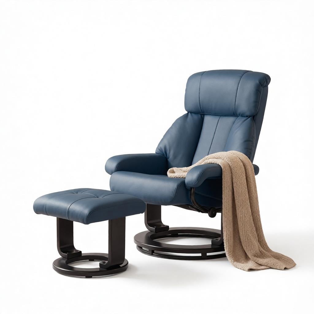 360° Swivel Massage Recliner Chair, 10-Point Vibration Footstool for Living Room, Blue