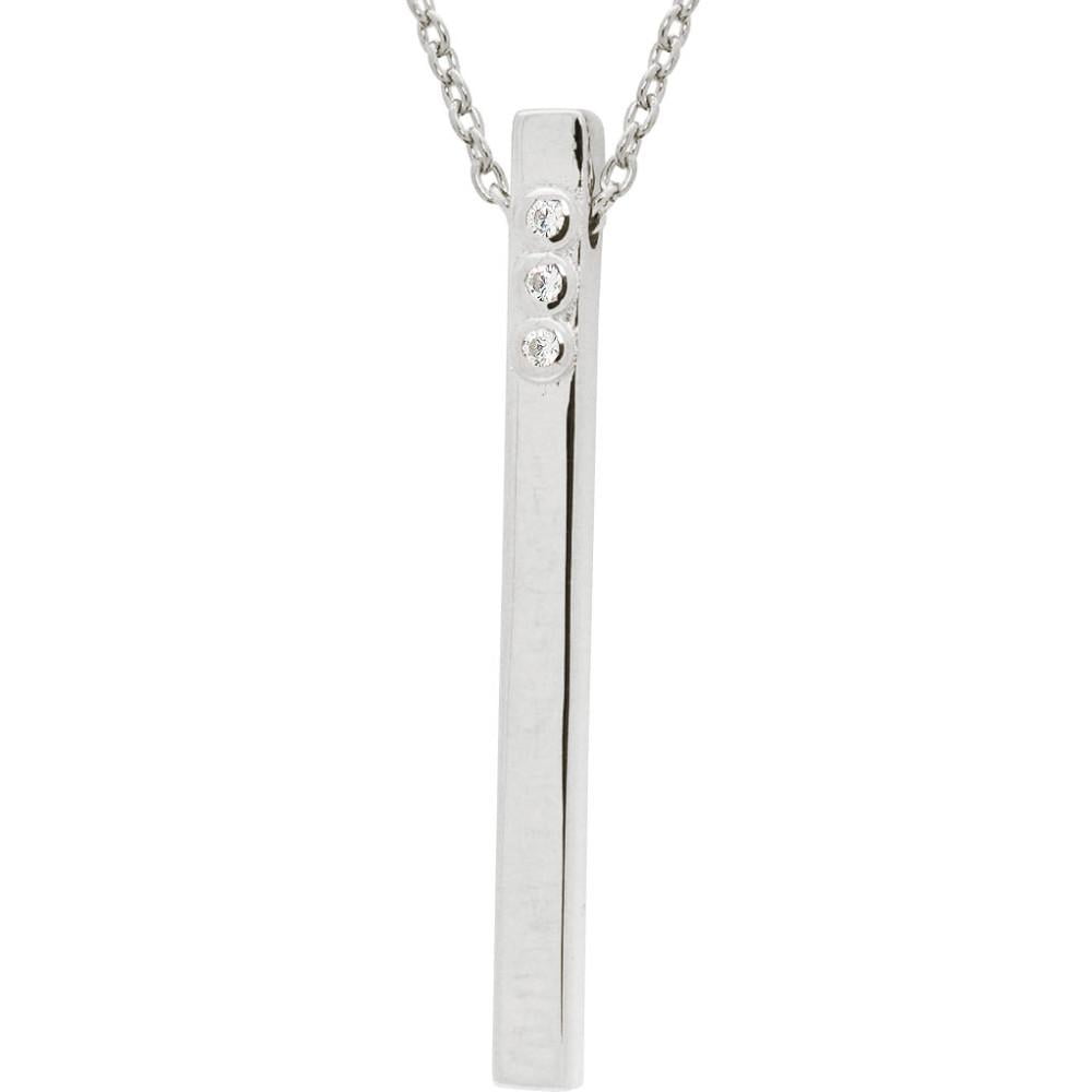 VERTICAL BAR 925 STERLING SILVER NECKLACE PENDANT W/ LAB DIAMOND/18'' 