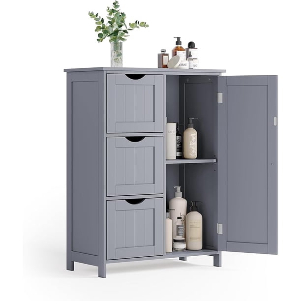 VASAGLE Armario de Baño, Cómoda, Cajonera con un Estante Ajustable, Gabinete con Puerta, 30 x 60 x 80 cm, Gris Paloma