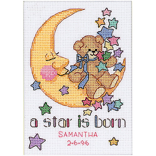 A Star is Born Animal Circus Birth Record Counted Cross Stitch