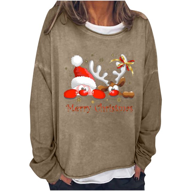 Sudaderas de Cuello Redondo de Navidad Para Mujer Primavera Otoño Manga Larga Impreso Suéter Top Odeerbi ODB193657