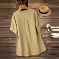 thumbnail image 4 of Tsesme Loose V-Neck T-Shirt for Women Short Sleeve Pullover Tops with Side Button Fashion Hem Split Tees, 4 of 6