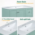 thumbnail image 4 of Modern Bathroom Vanity with Sink Combo, 3 Storage Drawers and 2 Doors, Bathroom Cabinet with Built-in Charging Station, Green, 4 of 7