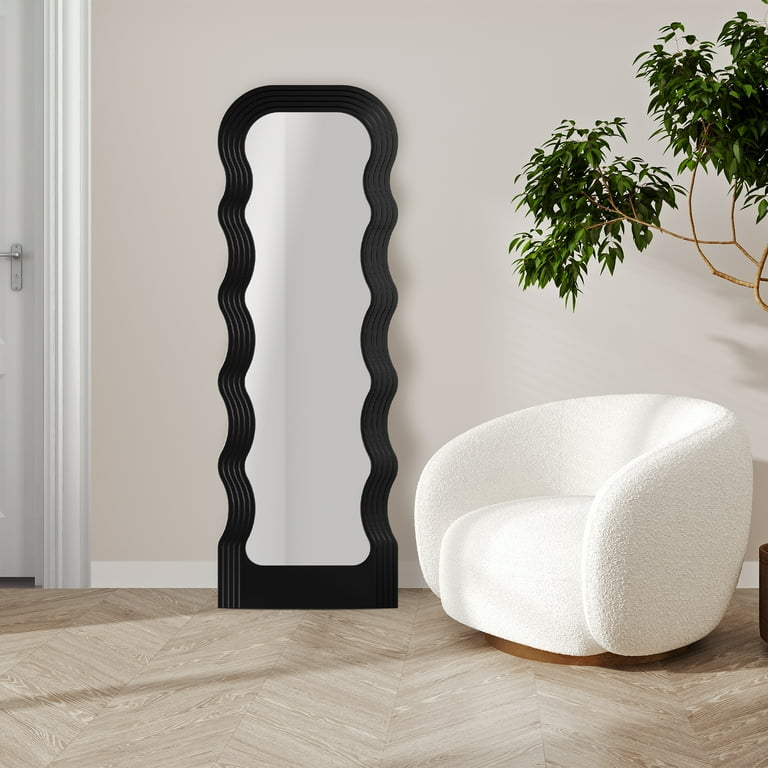 MOEBE MIRROE BLACK φ20cm Mainstays 20x58 Black Wavy Mirror - Full-Length Sleek Modern
