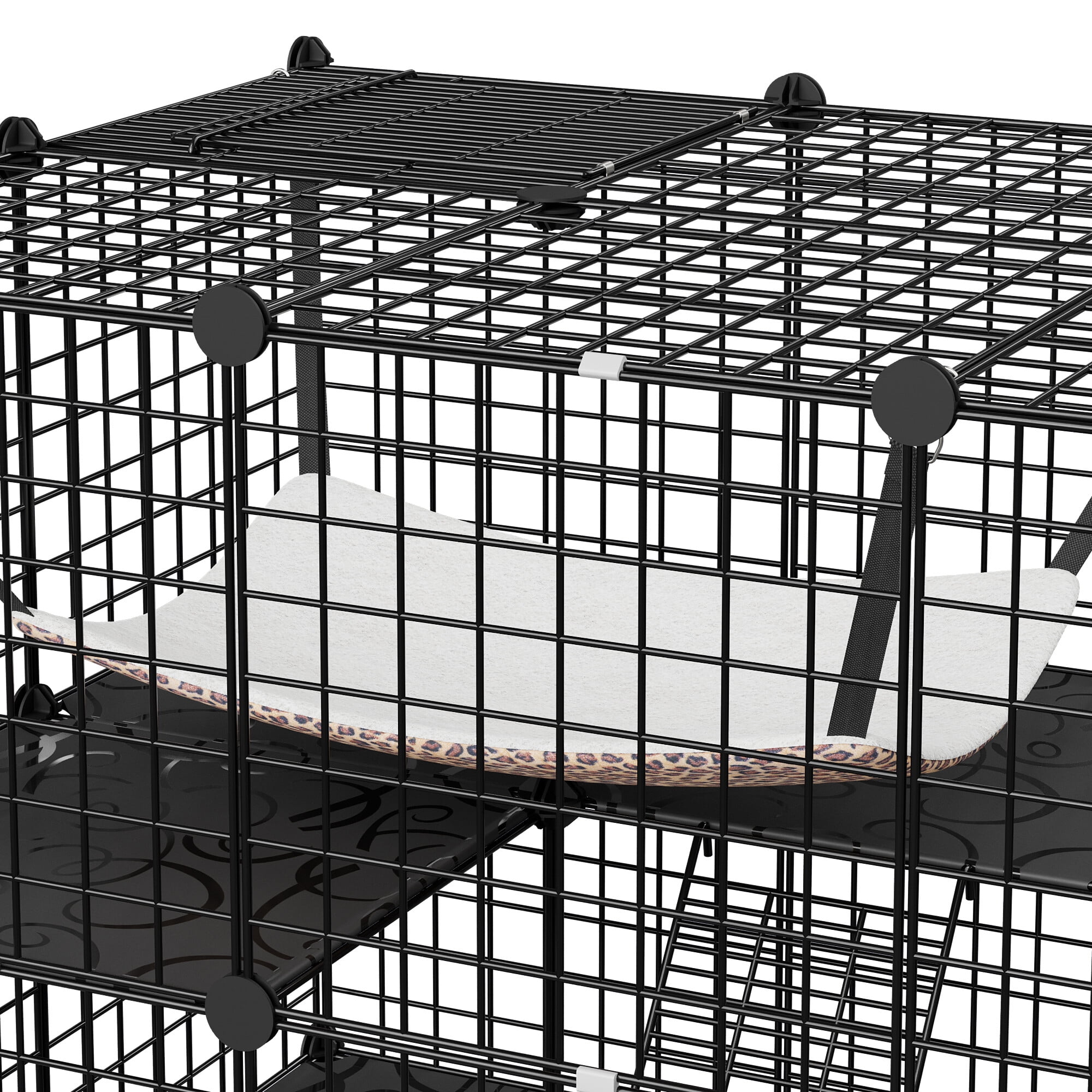 ZENSTYLE Pet Cage 4-Tier Pet Enclosure with Hammock Indoor Outdoor Cat Crate Black