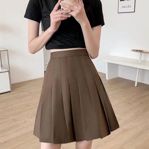 Skirts for Women Skirt Timeless High Waist Pleated Midi Solid Color Women’s Fashion Half Skirt for Everyday Khaki 3XL