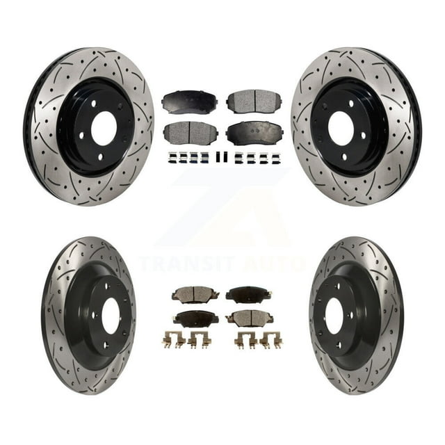 Transit Auto Front Rear Coated Drilled Slotted Disc Brake Rotors and Semi-Metallic Pads Kit for Car 2019-2024 Mazda CX-5 Turbocharged KDF-101331