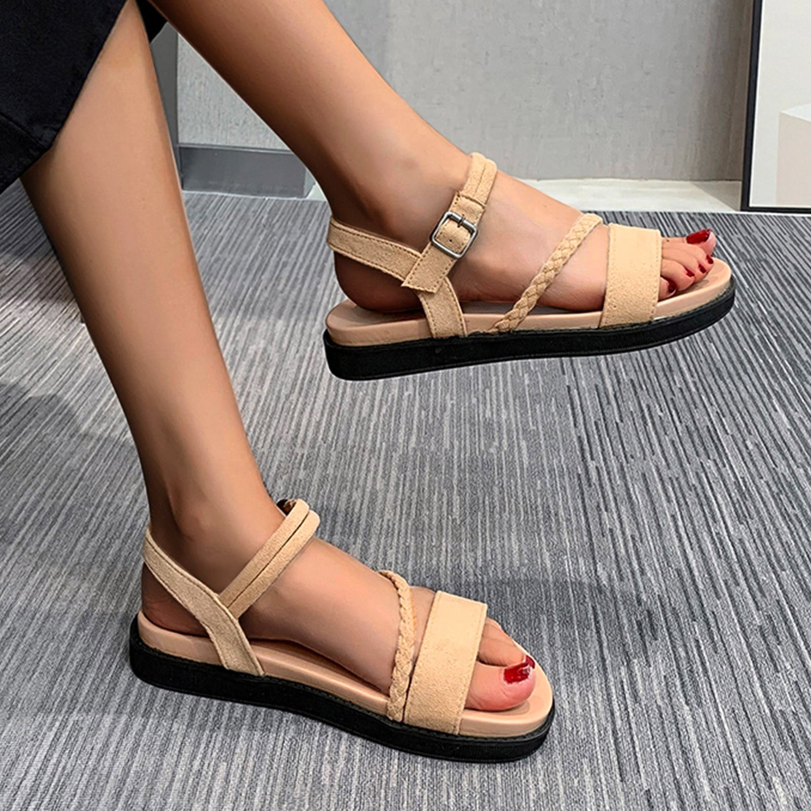Women's Summer Simple Casual Sandals Solid Color Suede Buckle With Open Toe  Platform Note Please Buy One Or Two Sizes Larger - Walmart.com