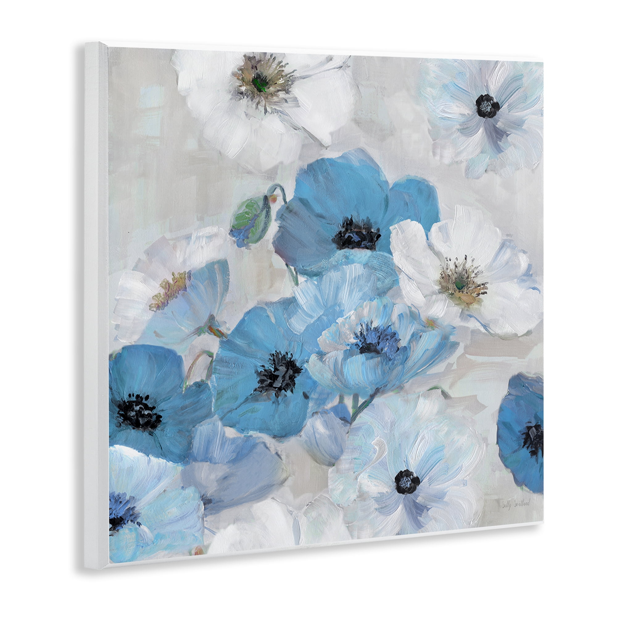Stupell Industries Blue & White Flowers Plants & Flowers Painting Unframed Art Print Wall Art, 12 x 12