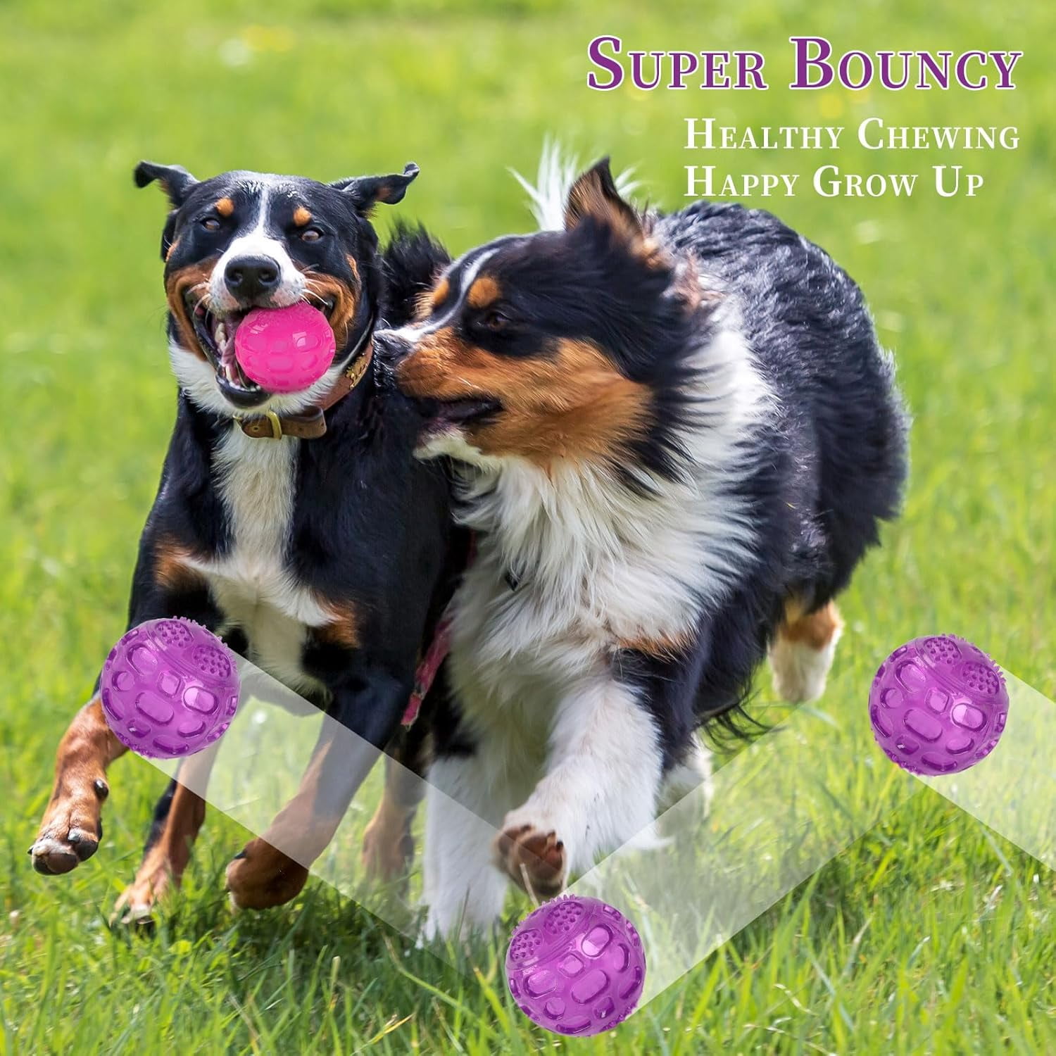 3'' Squeaky Dog Toy Balls for Lagre Medium Breed, Indestructible Dog Balls for Playing, Fetching & Retrieving, Durable Aggressive Chewers, 3 PCS Red+Blue+Green