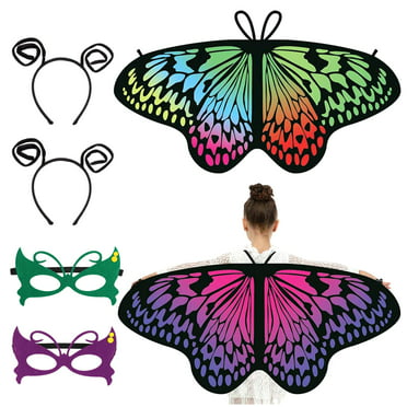 Mozlly Butterfly Wings for Kids - 2 Layer Fairy Costume Wings to Wear ...