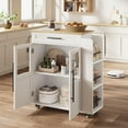 thumbnail image 3 of Studyset Rolling Wooden Kitchen Island with Drawer, Kitchen Cart with Storage Cabinet on Wheels, Thicker Wooden Top Portable Trolley Island with 3 Spice Rack for Kitchen, Dining Room, Natural Oak, 3 of 8