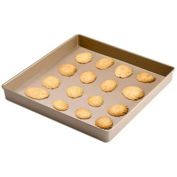 11inch Square Square Baking Sheet Pan,Non-stick Cake Baking Pan Biscuits Sheet Pans Cookie Sheet,Carbon Steel Baking Pan for Oven,Gold,2pcs(28x28x3.5cm)