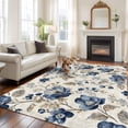 thumbnail image 2 of 6'x9' Area Rugs, Blue Gray Spring Floral Indoor Outdoor Area Rug for Living Room Bedroom, Vintage Botanical Washable Bathroom Rugs Kitchen Floor Carpet Mats Home Decor Aesthetic, 2 of 8
