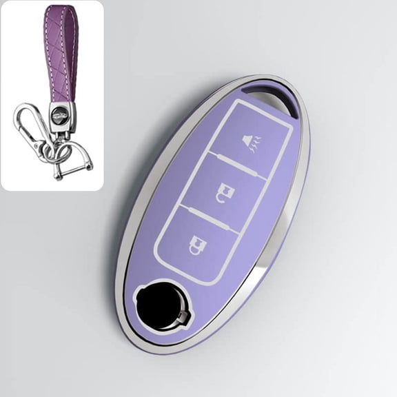 Soft TPU Sliver-Edge 3 Button Key Fob Cover for Nissan Rogue Murano Armada Pathfinder Accessories Keyless Key Case with Bling Keychain