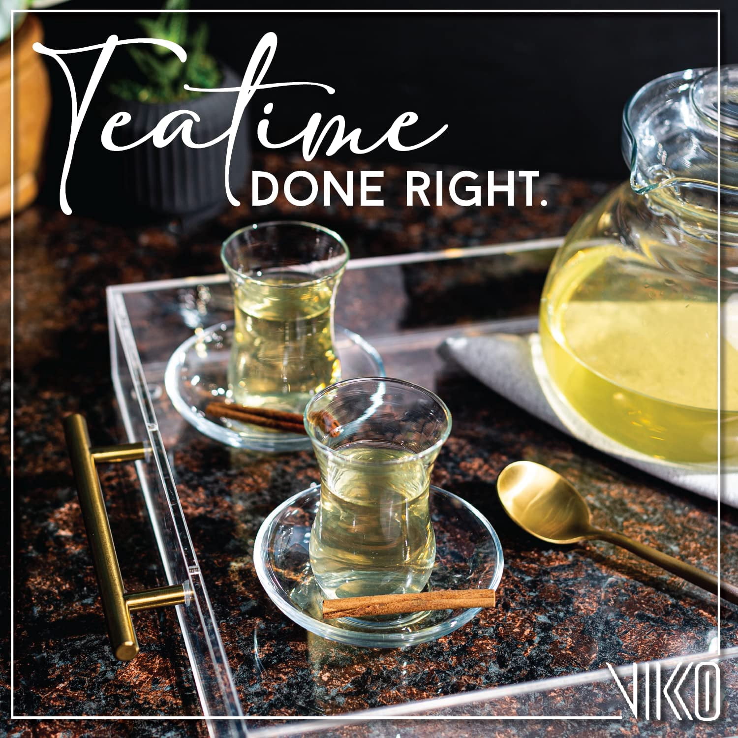 LAV Turkish Tea Glass Set Of 6 - Traditional Crystal Clear 6 Oz Glasses - View #2