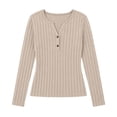 thumbnail image 7 of JOANKDMI Long Sleeve Henley Tops for Women V Neck Button Down Ribbed Knit Shirts Slim Fit Basic Casual Fall Tees Flattering Everyday Layering Essential Solid Outfits, 7 of 7