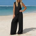 thumbnail image 2 of Cotton Linen Outfits for Women Summer Trendy Vacation Clothes 2 Piece Sleeveless Tank Top Wide Leg Pants Set (S, Black), 2 of 6