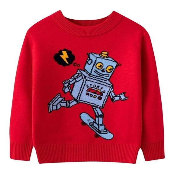 CYRBOKO Knit Sweaters for Toddler Boys, Crew Neck Stretch Casual Long Sleeve Kint Kids Red Size 3-4 T