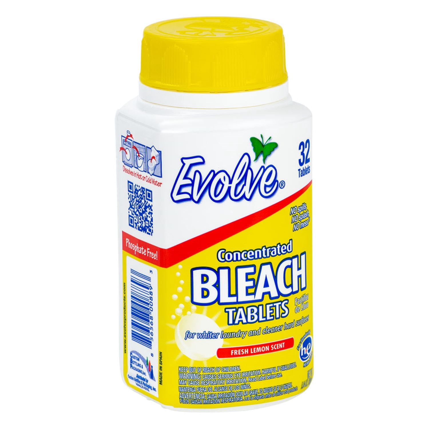 Evolve Concentrated Bleach Tablets, 5.64 oz, Fresh Lemon Scent, 32 Count, 2 Pack