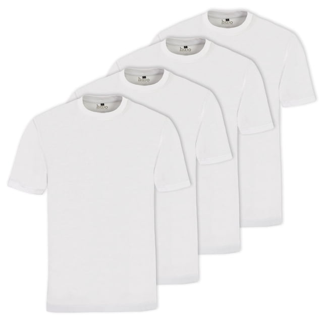 hajo Camiseta de hombre, pack de 4 - Básica, manga corta, cuello redondo, algodón, uni Blanco S (Small)