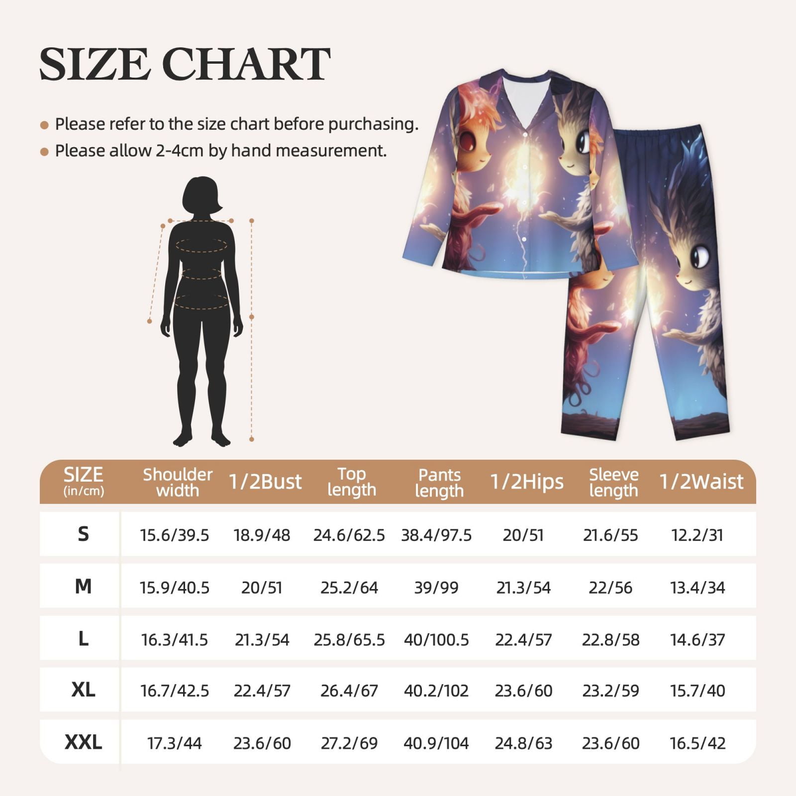 Fuzoiu Dreamy Forest Elf Print Women's Long-Sleeved Pajama,Lounge Button Down Nightwear,Womens Notch Collar Pajama Set-Small
