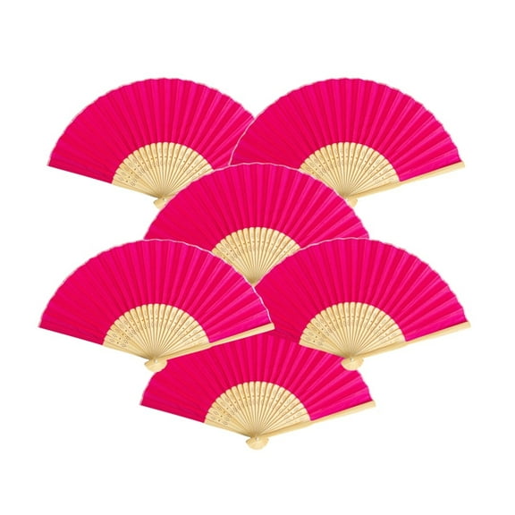 Thy Collectibles Pack of 6 Handheld Paper and Bamboo Folding Fans for Wedding Party, Church, Festivals, Home and DIY Decoration (Hot Pink)