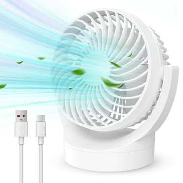 JOLTIX 7" Table Fan,3100mAh,Silent, Super Wind Power and Battery Life, Desktop Mini Fan,White