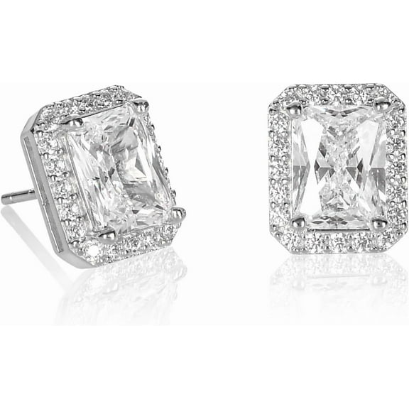 925 Sterling Silver Emerald Cut Stud Earrings for Women with White, Green, Blue, or Red Cubic Zirconia Stones, Emerald Cut Silver or Gold Earrings, Jewelry for Women with a Gift Box